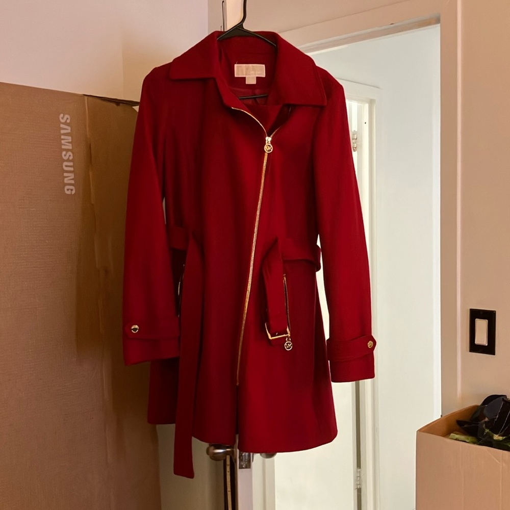Michael Kors wool blend coat. Size M Red with gold hardware.